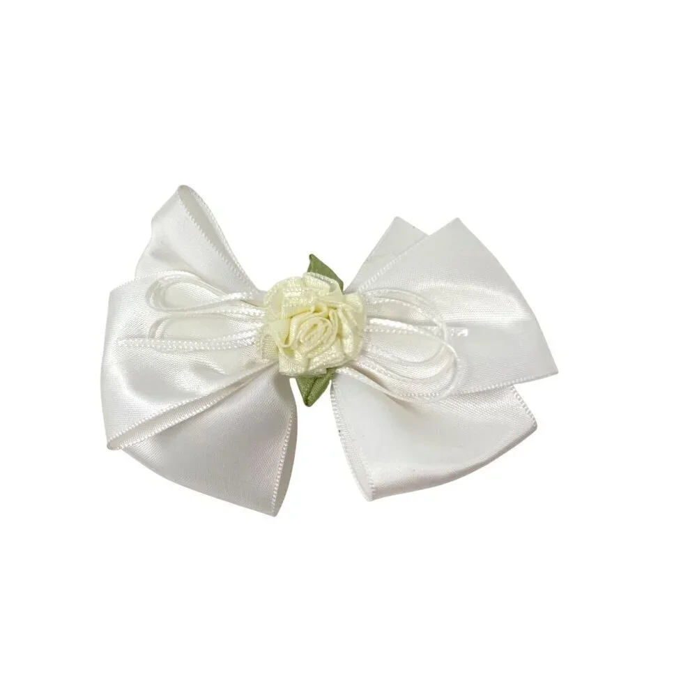 Satin Rosette Bow French Barrette Hair Clip Flower Girl Wedding Preowned